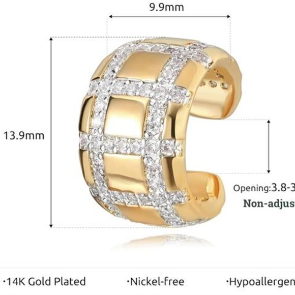 Ear Cuff Earrings for Women 14K Gold Plated Cubic Zirconia Paved Sparkling - Picture 3 of 6